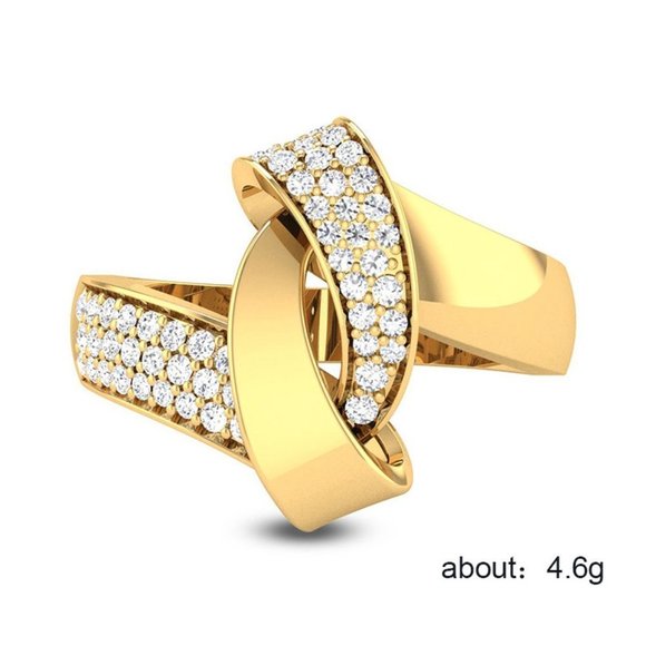 🎀 Fashion Twisted Cross Design Zircon Gold Rings for Women, EVGG1245 - Picture 3 of 5